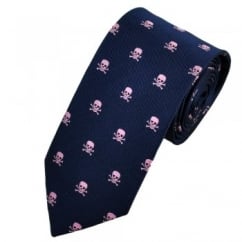 Van Buck Navy Blue & Pink Skulls Silk Tie