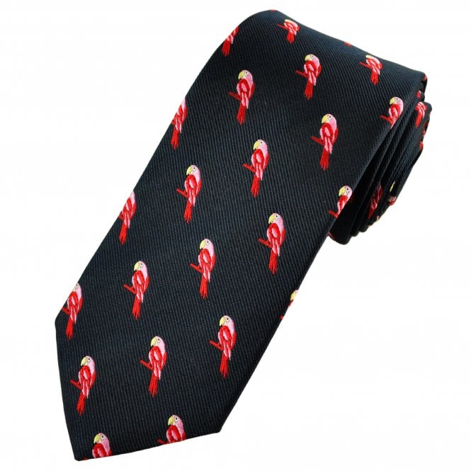 Van Buck Navy Blue, Red & Pink Parrots Men's Silk Tie