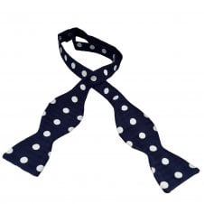 Van Buck Navy Blue & Silver Polka Dot Silk Self Tie Bow Tie