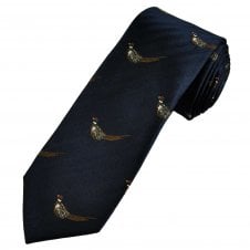 Van Buck Navy Blue Standing Pheasant Men's Silk Country Tie