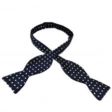 Van Buck Navy Blue & White Polka Dot Silk Self Tie Bow Tie