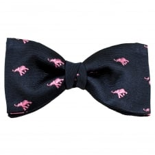 Van Buck Navy Blue with Pink Elephant Men's Silk Bow Tie
