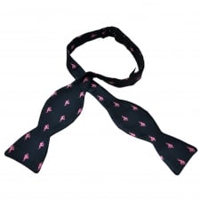 Van Buck Navy Blue with Pink Elephants Silk Self Tie Bow Tie