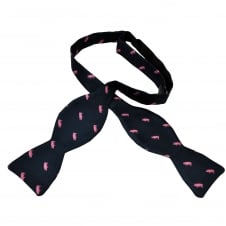 Van Buck Navy Blue with Pink Pigs Silk Self Tie Bow Tie