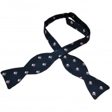 Van Buck Navy Blue with Pink Skulls Silk Self Tie Bow Tie