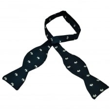 Van Buck Navy Blue with White Scottie Dog Silk Self Tie Bow Tie