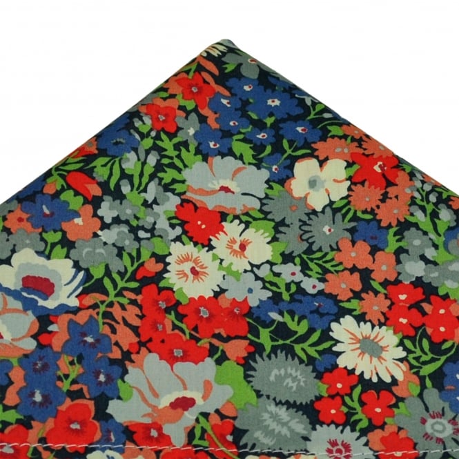 Van Buck Navy Floral Pattern Pocket Square Made with Liberty Fabric