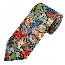Van Buck Navy Flower Pattern Designer Tie Made with Liberty Fabric