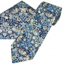 Van Buck Navy Flowers & Birds Designer Tie & Pocket Square Set - Made with Liberty Fabric
