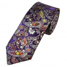 Van Buck Platinum Exclusive Limited Edition 10 - Purple, Silver, Brown, Red Orange & Yellow Paisley Patterned Silk Designer Tie