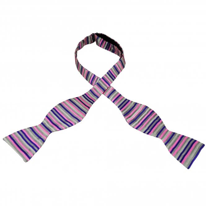 Van Buck Platinum Grey, Pink & Purple Vertical Striped Men's Silk Self Tie Bow Tie