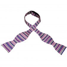 Van Buck Platinum Grey, Pink & Purple Vertical Striped Men's Silk Self Tie Bow Tie