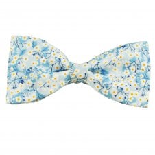 Van Buck Platinum "Mitsi Valeria" Light Blue, White & Orange Flower Patterned Men's Bow Tie - Made with Liberty Fabric