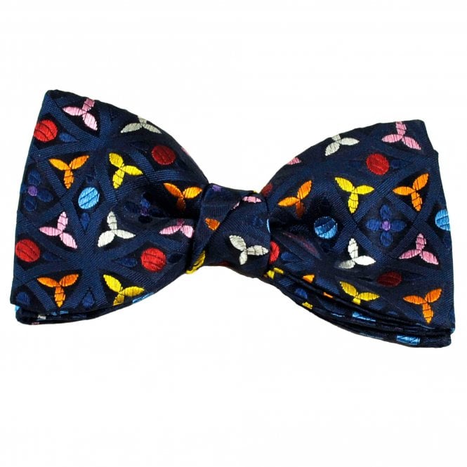 Van Buck Platinum Navy, Red, Blue, Silver, Orange, Pink & Yellow Patterned Silk Men's Designer Bow Tie - Limited Edition