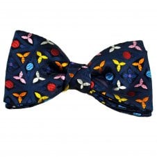 Van Buck Platinum Navy, Red, Blue, Silver, Orange, Pink & Yellow Patterned Silk Men's Designer Bow Tie - Limited Edition