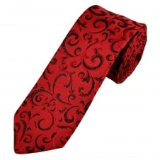 Van Buck Red & Black Regal Patterned Skinny Prom Tie