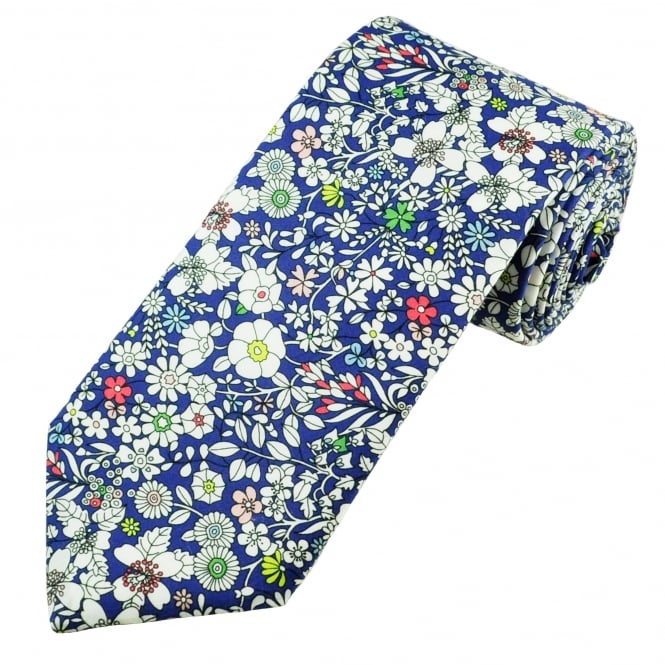 Van Buck Royal Blue Flower Men's Designer Tie Made with Liberty Fabric