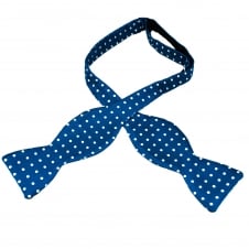 Van Buck Royal Blue & White Polka Dot Silk Self Tie Bow Tie