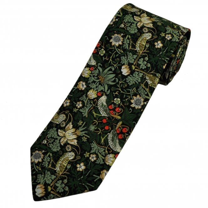 Van Buck Strawberry Thief Forest Green Designer Tie Made with Liberty Fabric