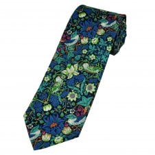 Van Buck Strawberry Thief Navy Blue Designer Tie Made with Liberty Fabric