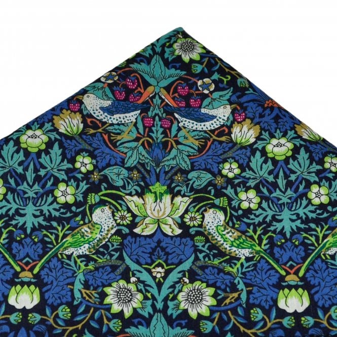 Van Buck Strawberry Thief Navy Blue Pocket Square Handkerchief Made with Liberty Fabric