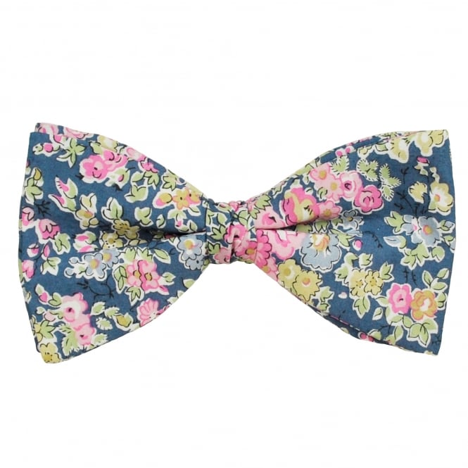 Van Buck Tatum Blue Flower Pattern Bow Tie Made with Liberty Fabric