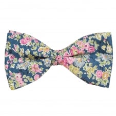 Van Buck Tatum Blue Flower Pattern Bow Tie Made with Liberty Fabric