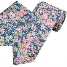 Van Buck Tatum Blue Flower Pattern Men's Designer Tie & Pocket Square Set - Made with Liberty Fabric