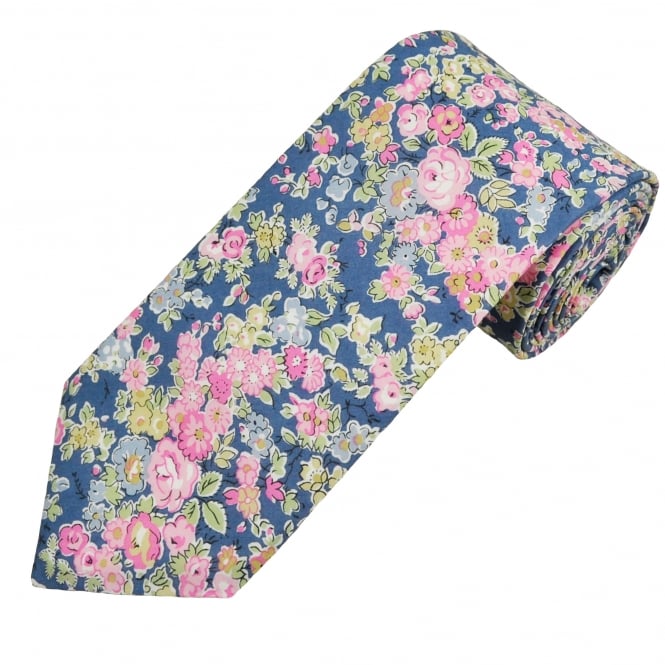 Van Buck Tatum Blue Flower Pattern Men's Tie Made with Liberty Fabric