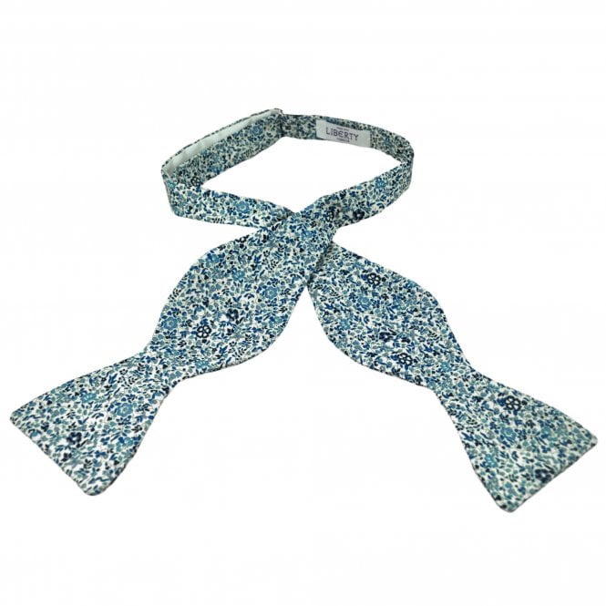 Van Buck White & Blue Floral Self Tie Bow Tie - Made with Liberty Fabric