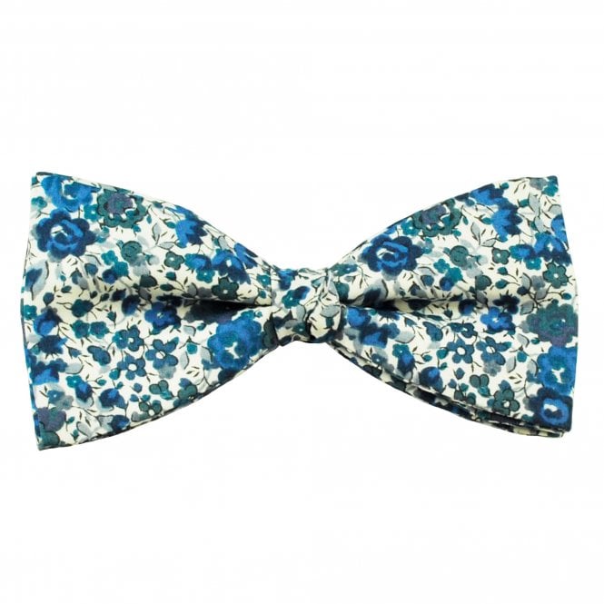 Van Buck White, Blue, Teal, Grey Bow Tie Made with Liberty Fabric