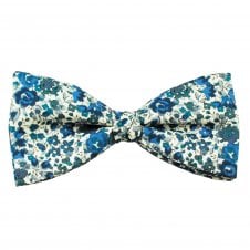Van Buck White, Blue, Teal, Grey Bow Tie Made with Liberty Fabric