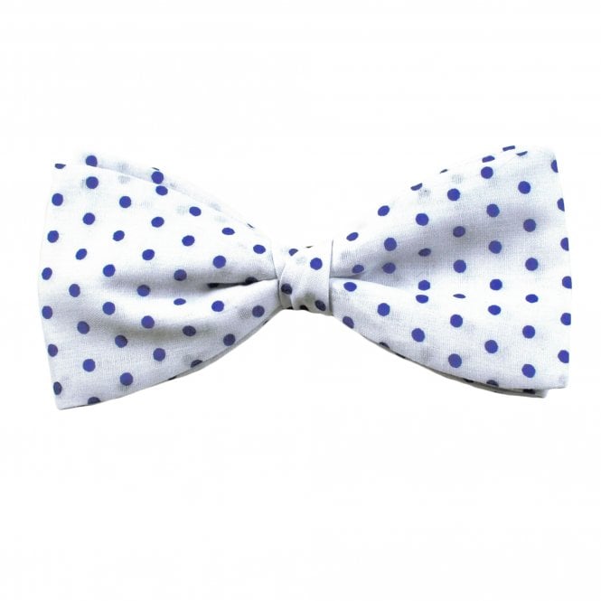 Van Buck White & Dark Blue Polka Dot 100% Cotton Men's Bow Tie