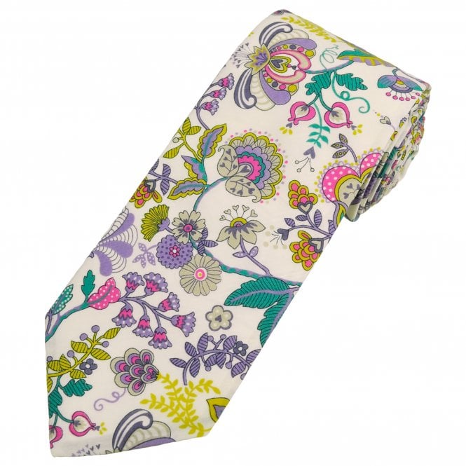 Van Buck White Flower Pattern Designer Tie Made with Liberty Fabric