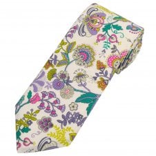 Van Buck White Flower Pattern Designer Tie Made with Liberty Fabric