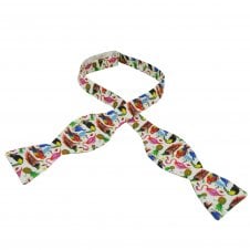 Van Buck White Parrots, Tropical Birds & Pineapple Pattern Men's Self Tie Bow Tie - Made with Liberty Fabric