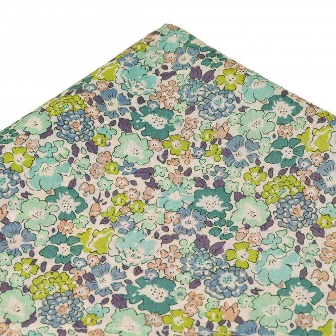 Van Buck White, Pink, Gold, Mint, Teal Green, Lilac & Plum Flower Patterned Pocket Square Handkerchief Made With Liberty Fabric