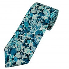 Van Buck White & Teal Flower Pattern Tie Made with Liberty Fabric
