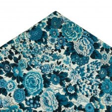 Van Buck White & Teal Flower Pocket Square Made with Liberty Fabric
