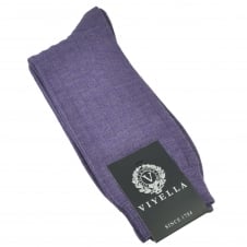 Viyella Heather Purple Ribbed Wool Rich Shortie Men's Socks