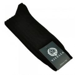 Viyella Plain Black Ribbed Wool Rich Shortie Men's Socks
