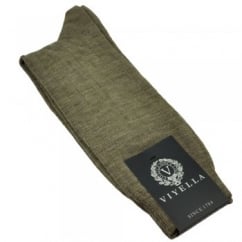 Viyella Plain Fawn Ribbed Wool Rich Shortie Men's Socks