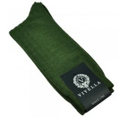 Viyella Plain Lovat Green Ribbed Wool Rich Shortie Men's Socks