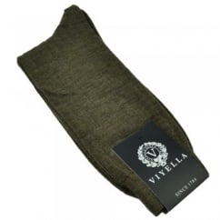 Viyella Plain Mink Brown Ribbed Wool Rich Shortie Men's Socks