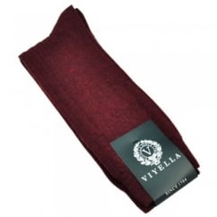 Viyella Plain Mulberry Red Ribbed Wool Rich Shortie Men's Socks