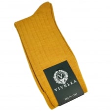 Viyella Plain Mustard Yellow Ribbed Wool Rich Shortie Men's Socks 