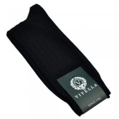 Viyella Plain Navy Blue Ribbed Wool Rich Shortie Men's Socks