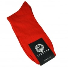 Viyella Plain Poppy Red Ribbed Wool Rich Shortie Men's Socks