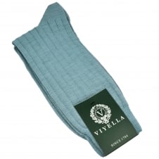Viyella Plain Powder Blue Ribbed Wool Rich Shortie Men's Socks