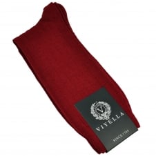 Viyella Plain Wine Red Ribbed Wool Rich Shortie Men's Socks